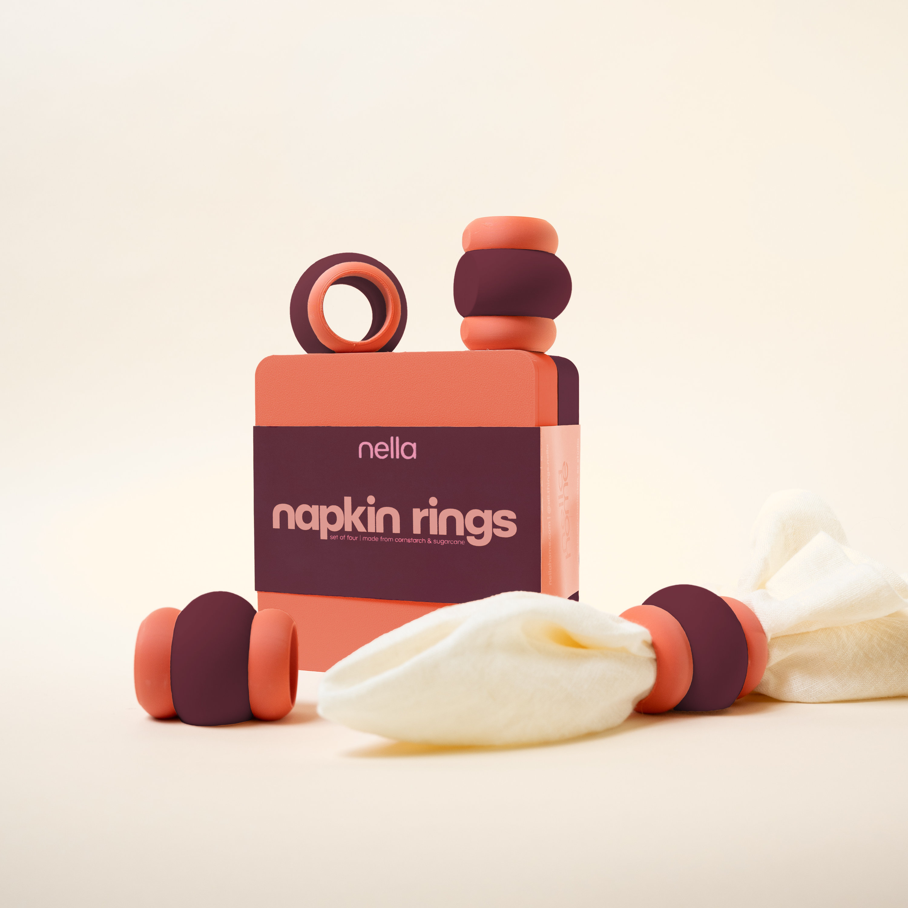 color-block napkin rings in "pomegranate”